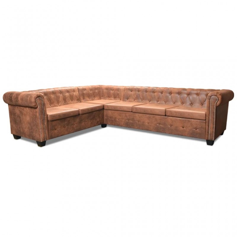 Chesterfield Corner Sofa 6-Seater Artificial Leather Brown Chesterfield Corner Sofa 6-Seater Artificial Leather Brown