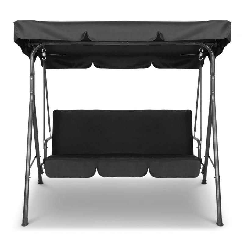 Gardeon Outdoor Swing Chair Garden Bench Furniture Canopy 3 Seater Black Gardeon Outdoor Swing Chair Garden Bench Furniture Canopy 3 Seater Black