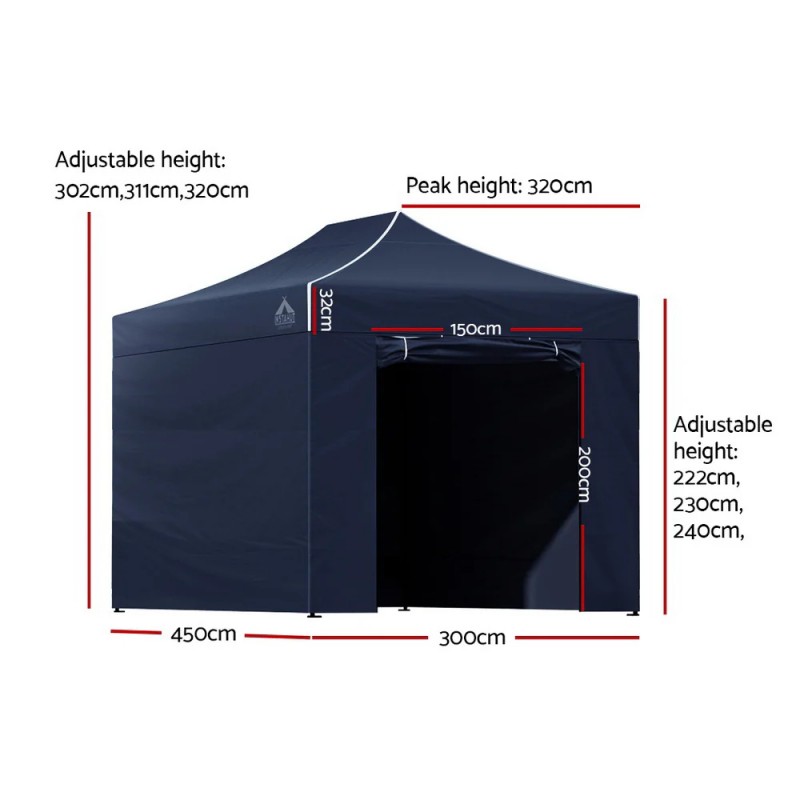 Instahut Gazebo 3x4.5 Pop Up Marquee Folding Tent Wedding Gazebos Camping Outdoor Shade Canopy Navy Instahut Gazebo 3x4.5 Pop Up Marquee Folding Tent Wedding Gazebos Camping Outdoor Shade Canopy Navy