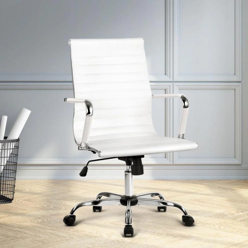 Artiss Office Chair Conference Chairs PU Leather Mid Back White Artiss Office Chair Conference Chairs PU Leather Mid Back White