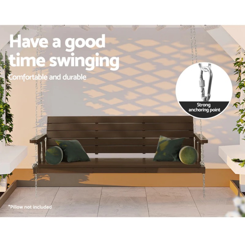 Gardeon Porch Swing Chair with Chain Outdoor Furniture 3 Seater Bench Wooden Brown Gardeon Porch Swing Chair with Chain Outdoor Furniture 3 Seater Bench Wooden Brown