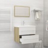 2 Piece Bathroom Furniture Set White and Sonoma Oak Engineered Wood