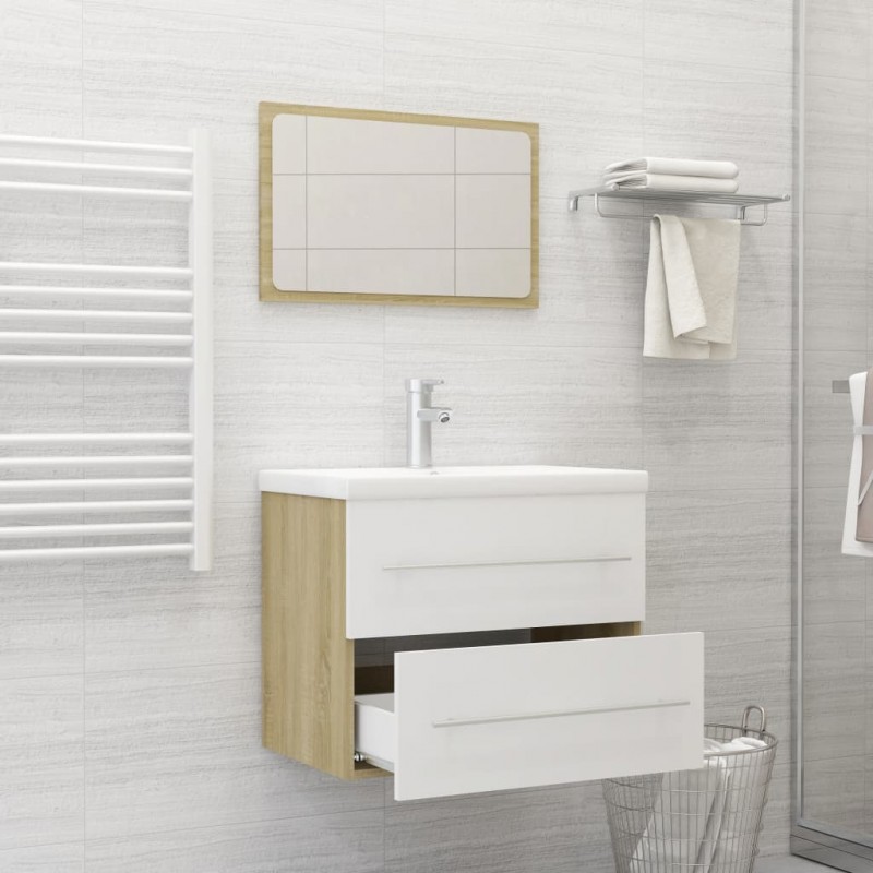2 Piece Bathroom Furniture Set White and Sonoma Oak Engineered Wood 2 Piece Bathroom Furniture Set White and Sonoma Oak Engineered Wood
