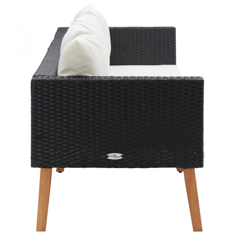 3-Seater Garden Sofa with Cushions Poly Rattan Black 3-Seater Garden Sofa with Cushions Poly Rattan Black
