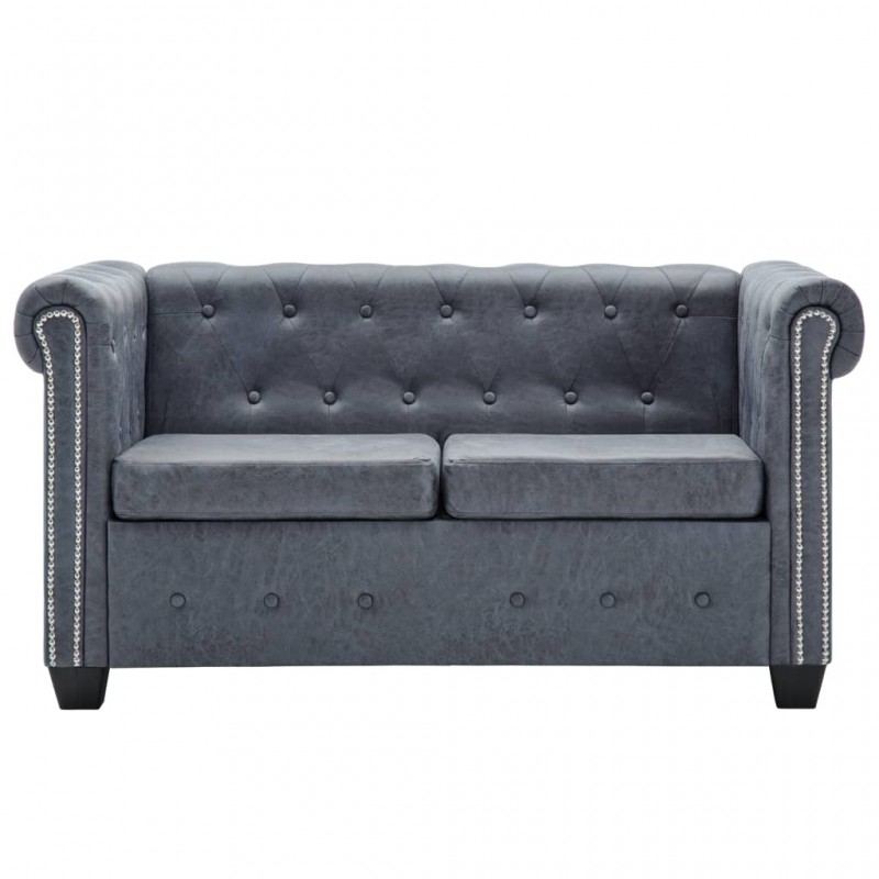 2-Seater Chesterfield Sofa Artificial Suede Leather Grey 2-Seater Chesterfield Sofa Artificial Suede Leather Grey