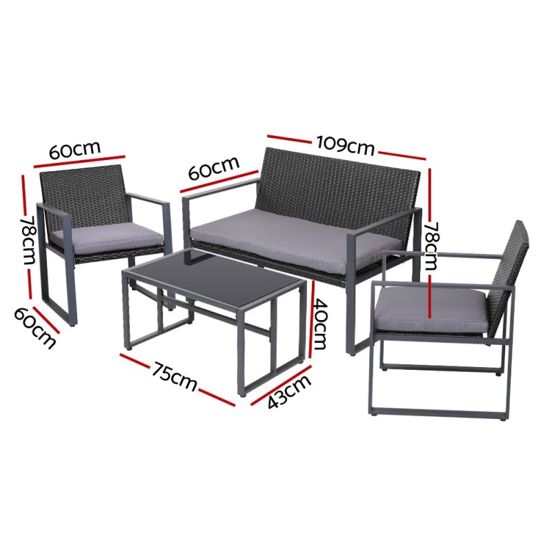 Gardeon 4 PCS Outdoor Sofa Set Rattan Furniture with Storage Cover Chairs Black Gardeon 4 PCS Outdoor Sofa Set Rattan Furniture with Storage Cover Chairs Black