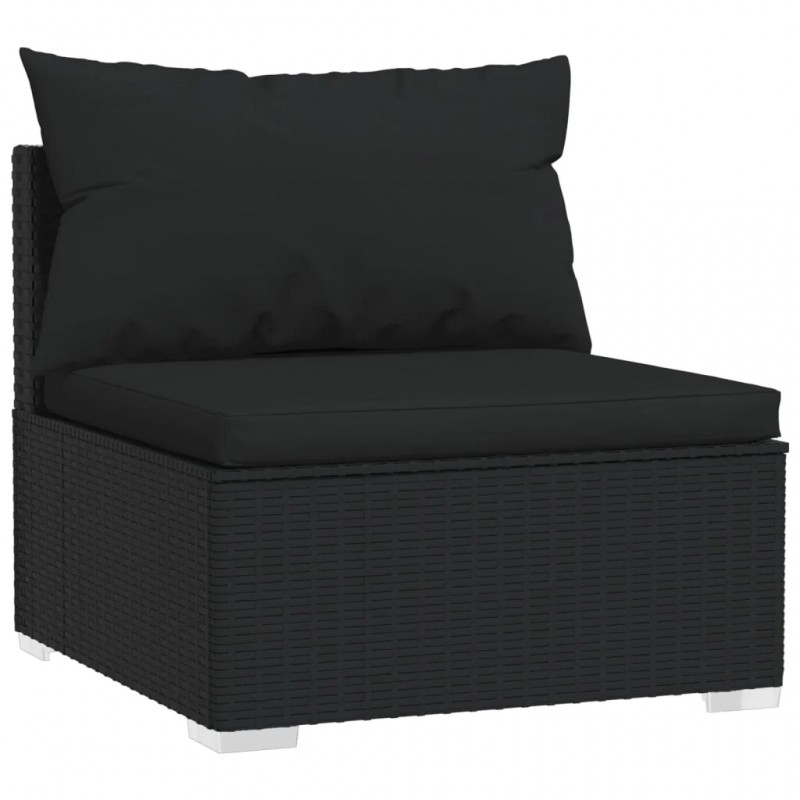 3-Seater Sofa with Cushions Black Poly Rattan 3-Seater Sofa with Cushions Black Poly Rattan