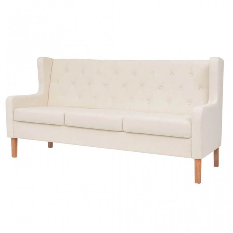 3-Seater Sofa Fabric Cream White