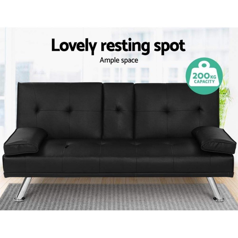 Artiss Sofa Bed 168CM Black PU Leather Artiss Sofa Bed 168CM Black PU Leather