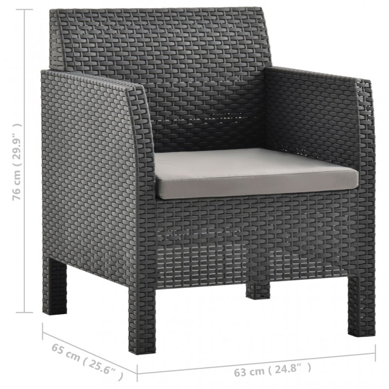 3 Piece Garden Lounge Set with Cushions PP Rattan Anthracite 3 Piece Garden Lounge Set with Cushions PP Rattan Anthracite