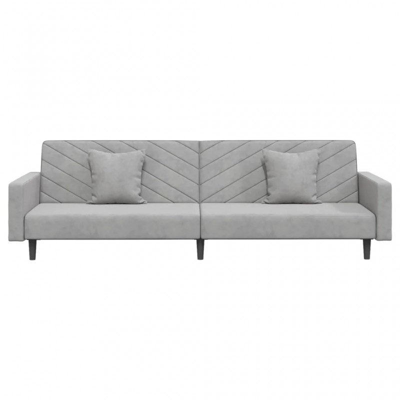 2-Seater Sofa Bed with Two Pillows Light Grey Velvet 2-Seater Sofa Bed with Two Pillows Light Grey Velvet
