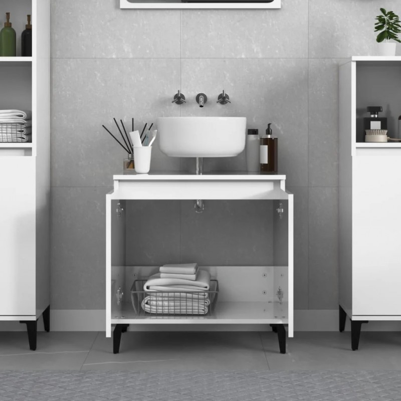 Sink Cabinet High Gloss White 58x33x60 cm Engineered Wood Sink Cabinet High Gloss White 58x33x60 cm Engineered Wood