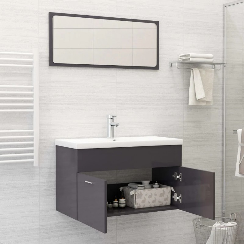 2 Piece Bathroom Furniture Set High Gloss Grey Engineered Wood 2 Piece Bathroom Furniture Set High Gloss Grey Engineered Wood