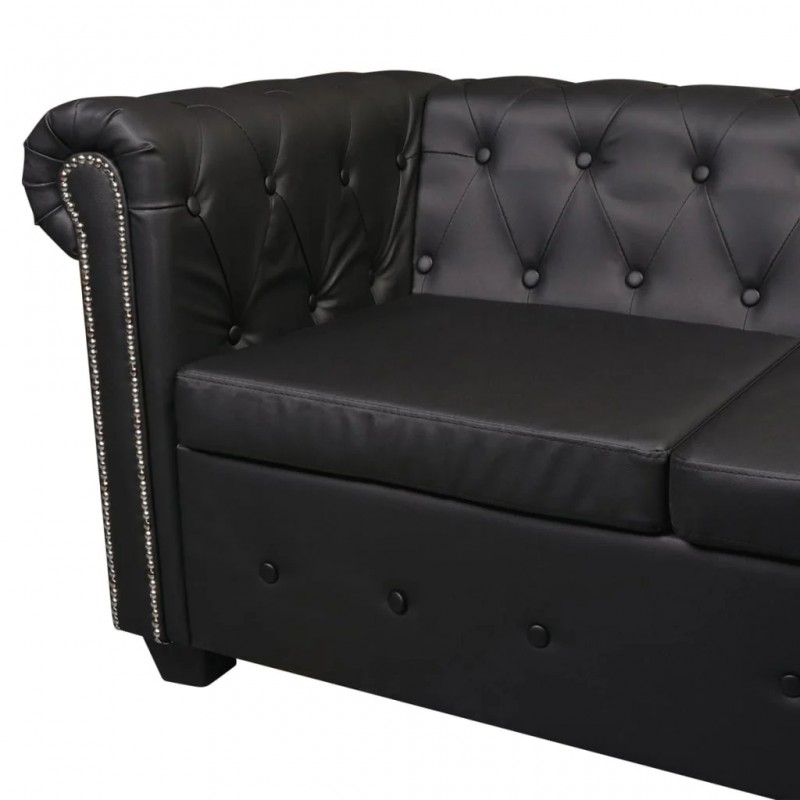 Chesterfield Corner Sofa 6-Seater Artificial Leather Black Chesterfield Corner Sofa 6-Seater Artificial Leather Black