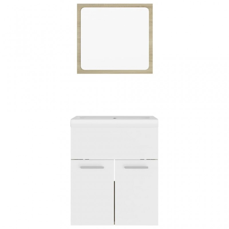 Bathroom Furniture Set White and Sonoma Oak Engineered Wood Bathroom Furniture Set White and Sonoma Oak Engineered Wood