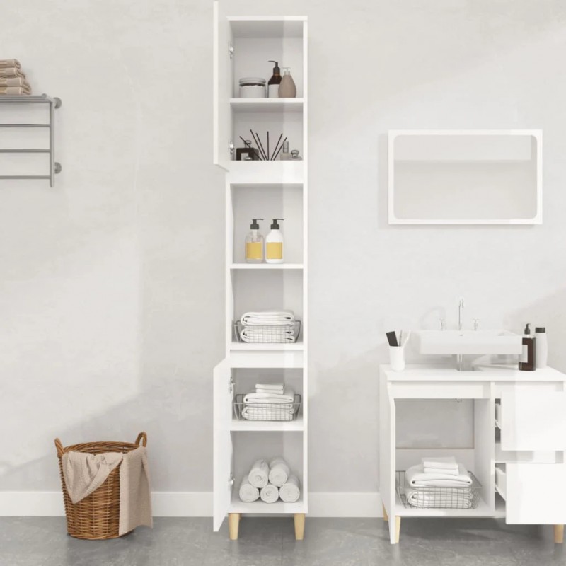 Bathroom Cabinet High Gloss White 30x30x190 cm Engineered Wood Bathroom Cabinet High Gloss White 30x30x190 cm Engineered Wood