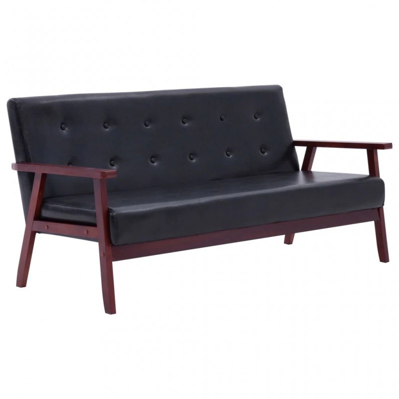 3-Seater Sofa Black Faux Leather 3-Seater Sofa Black Faux Leather
