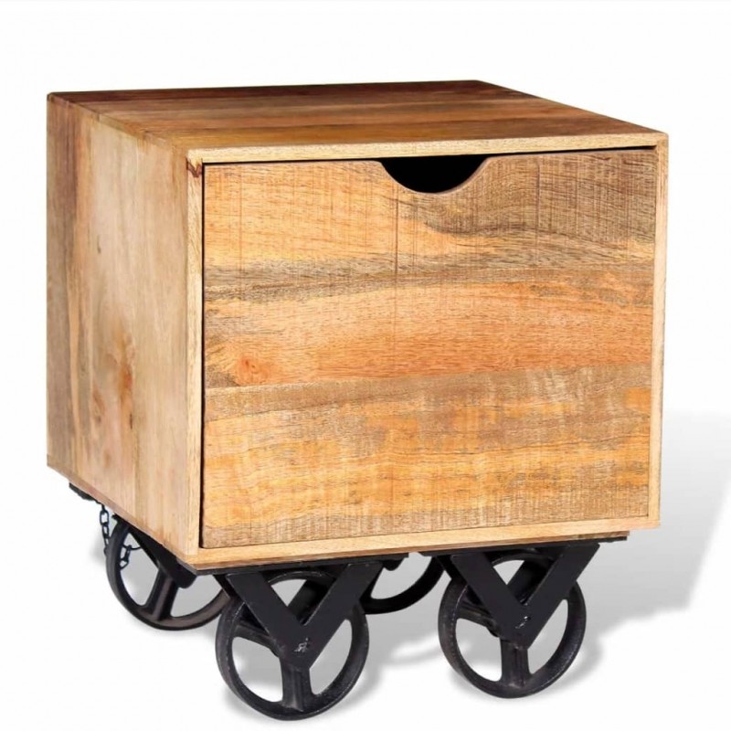 Side Table with Drawer Wheels Mango Wood 40x40x45 cm Side Table with Drawer Wheels Mango Wood 40x40x45 cm