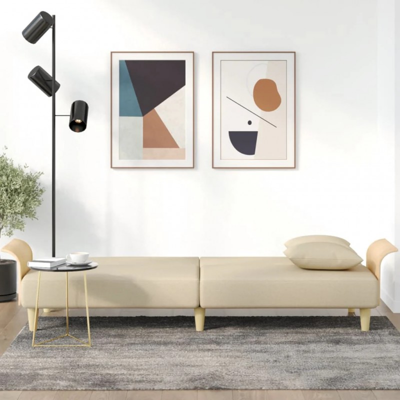 Sofa Bed with Armrests Cream Fabric Sofa Bed with Armrests Cream Fabric