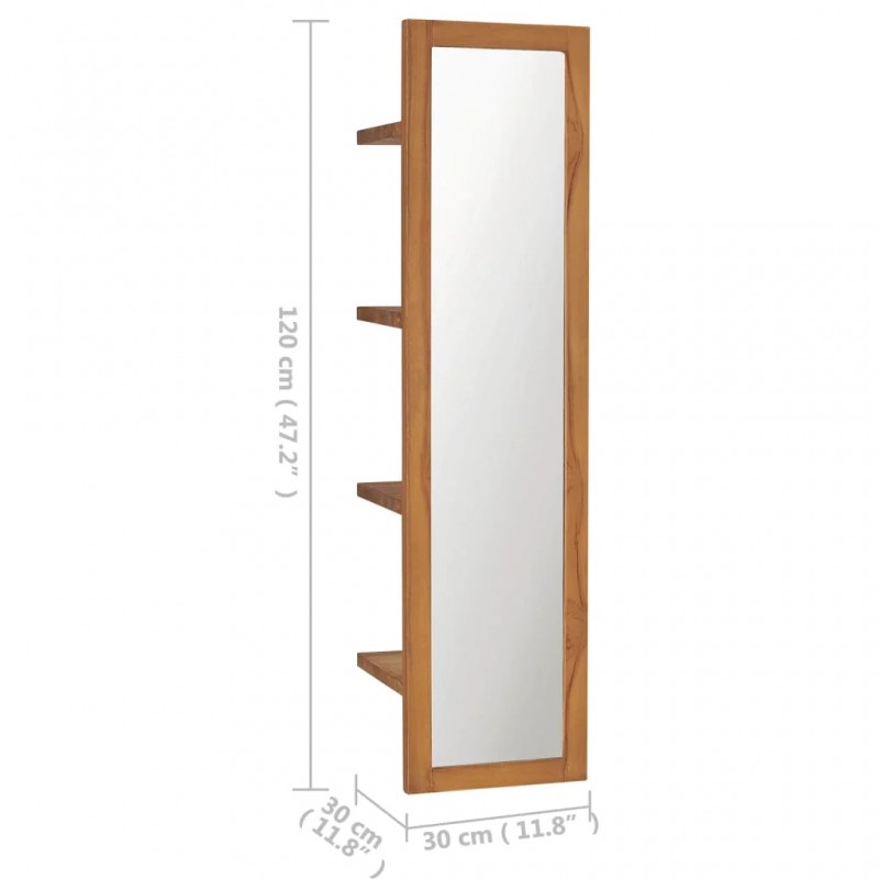 Wall Mirror with Shelves 30x30x120 cm Solid Teak Wood Wall Mirror with Shelves 30x30x120 cm Solid Teak Wood