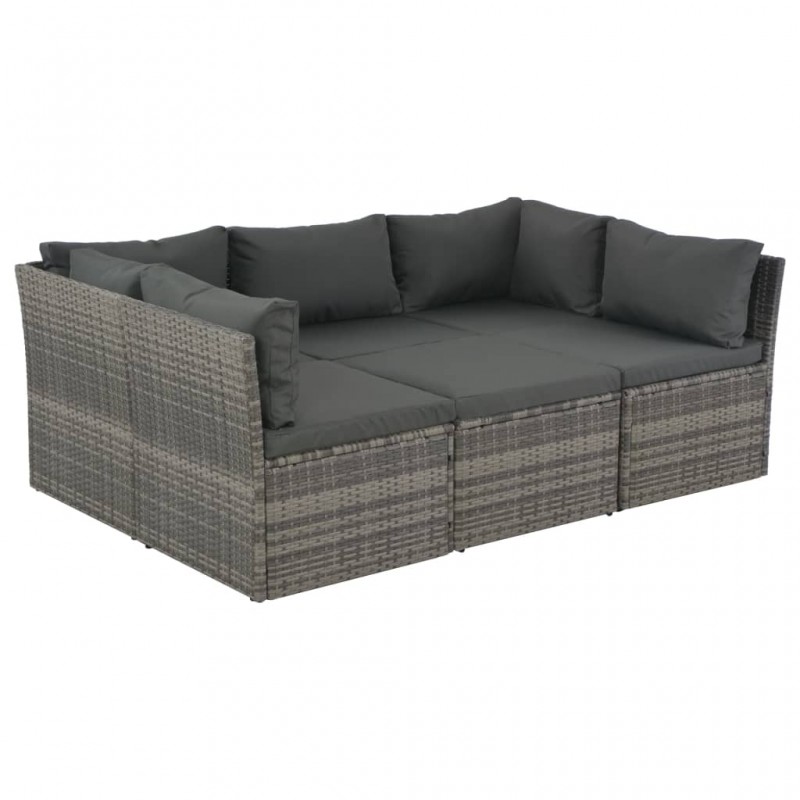4 Piece Garden Lounge Set with Cushions Poly Rattan Grey 4 Piece Garden Lounge Set with Cushions Poly Rattan Grey
