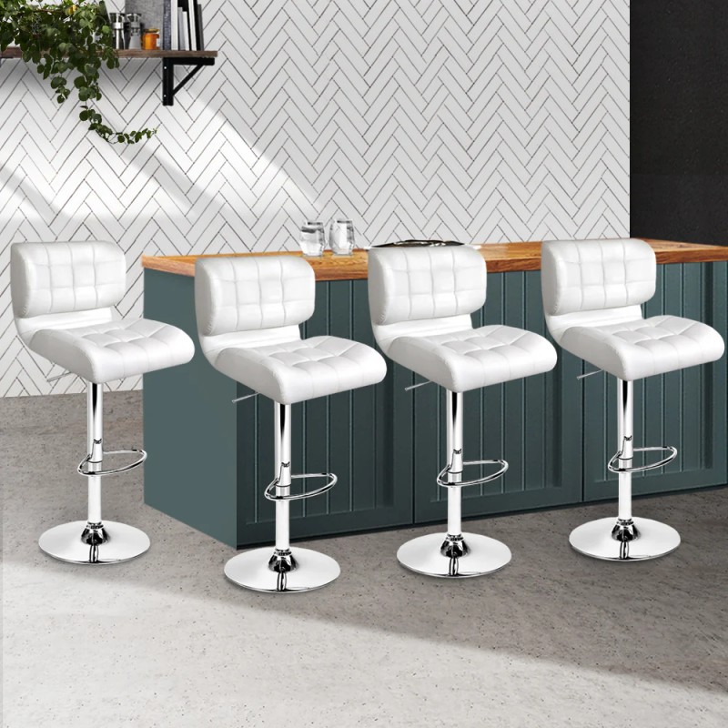 Artiss 4x Bar Stools Gas Lift Leather Padded White Artiss 4x Bar Stools Gas Lift Leather Padded White