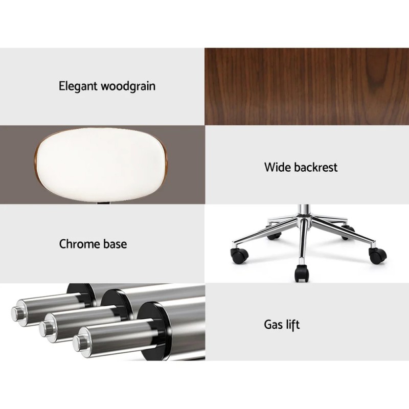 Artiss Wooden Office Chair Leather Seat White Artiss Wooden Office Chair Leather Seat White