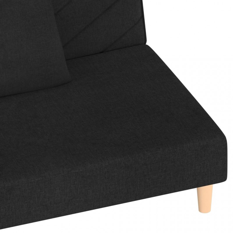 2-Seater Sofa Bed with Two Pillows Black Fabric 2-Seater Sofa Bed with Two Pillows Black Fabric