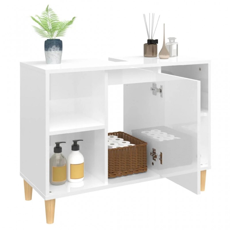 Sink Cabinet High Gloss White 80x33x60 cm Engineered Wood Sink Cabinet High Gloss White 80x33x60 cm Engineered Wood