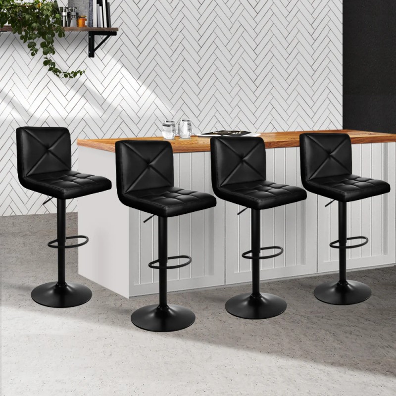 Artiss 4x Bar Stools Gas Lift Leather Chair Black Artiss 4x Bar Stools Gas Lift Leather Chair Black