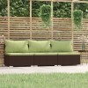 3-Seater Sofa with Cushions Brown Poly Rattan