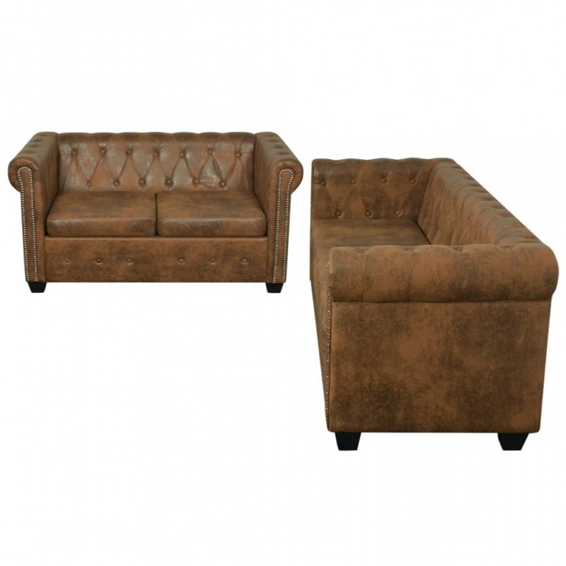 Chesterfield 2-Seater and 3-Seater Sofa Set Brown Chesterfield 2-Seater and 3-Seater Sofa Set Brown