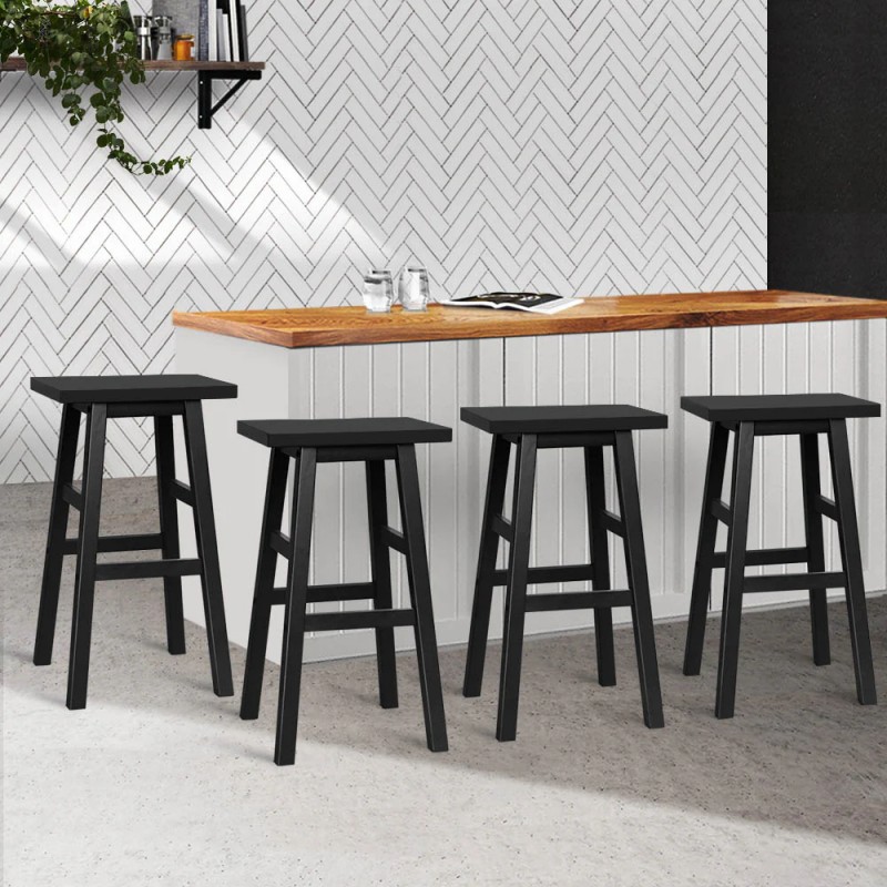 Artiss Bar Stools Kitchen Counter Stools Wooden Chairs Black x4 Artiss Bar Stools Kitchen Counter Stools Wooden Chairs Black x4