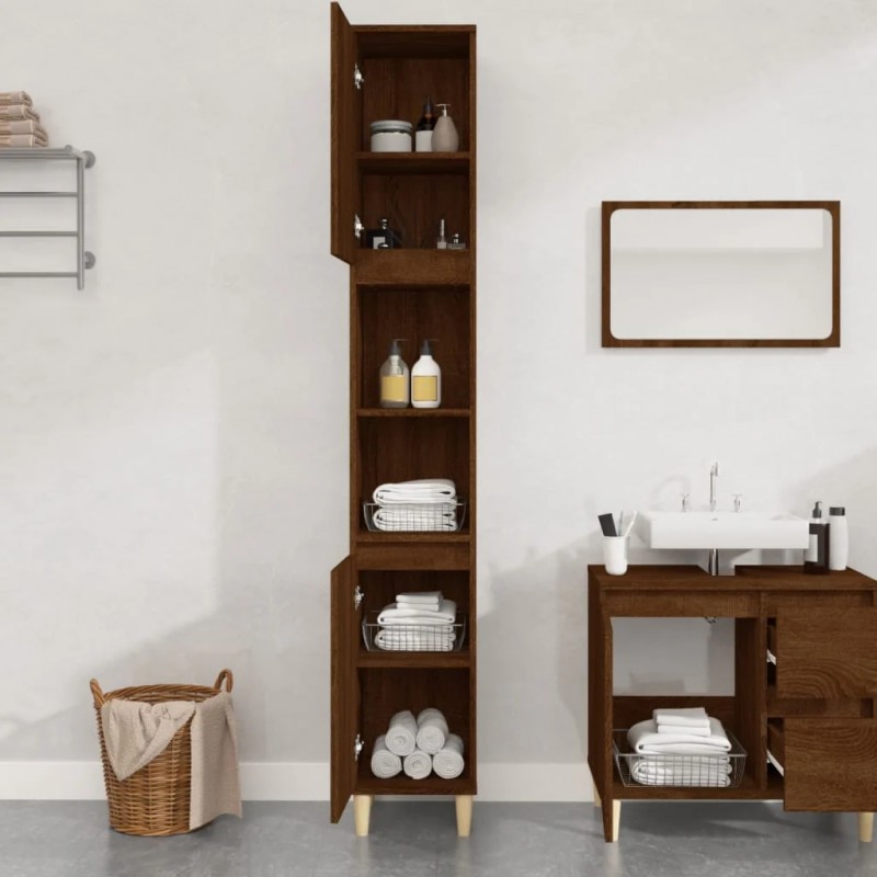 Bathroom Cabinet Brown Oak 30x30x190 cm Engineered Wood Bathroom Cabinet Brown Oak 30x30x190 cm Engineered Wood