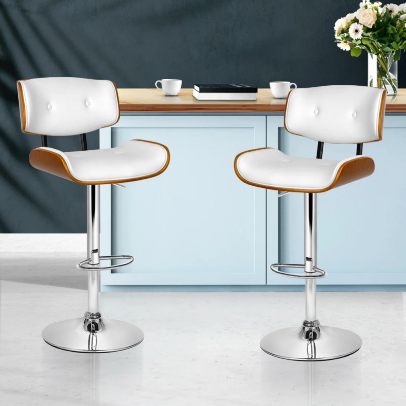 Artiss 2x Bar Stools Gas Lift Leather White Artiss 2x Bar Stools Gas Lift Leather White
