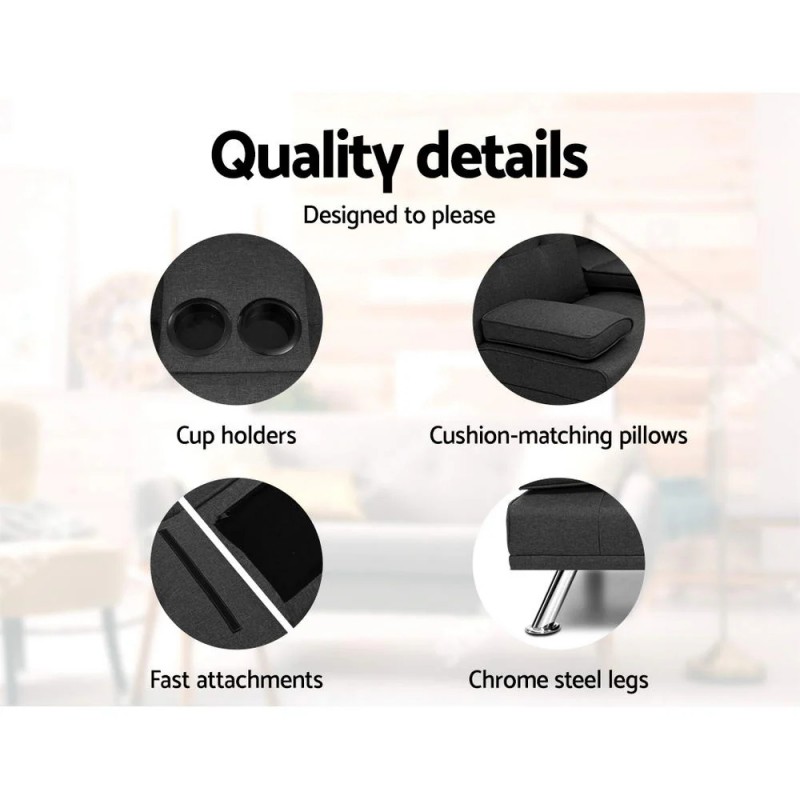 Artiss Sofa Bed 175CM Dark Grey Fabric Artiss Sofa Bed 175CM Dark Grey Fabric