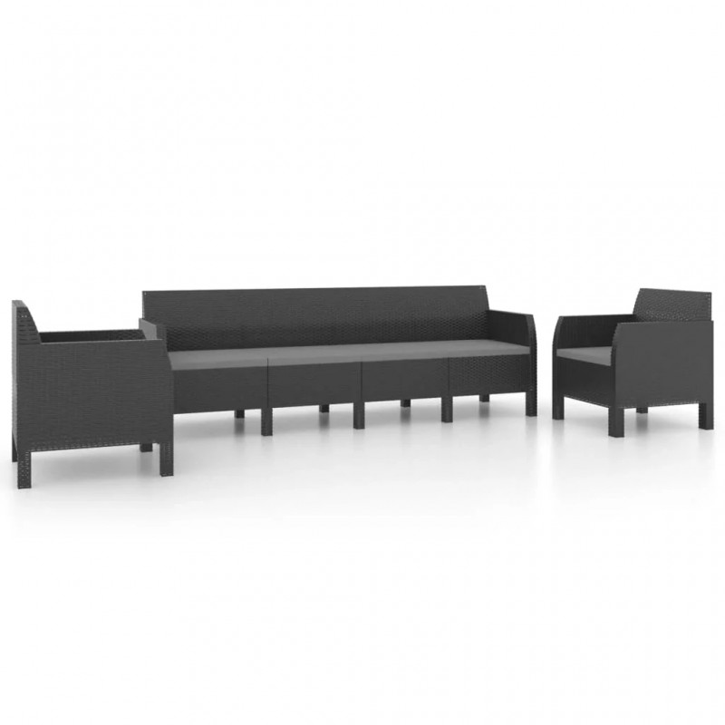 3 Piece Garden Lounge Set with Cushions PP Rattan Anthracite 3 Piece Garden Lounge Set with Cushions PP Rattan Anthracite