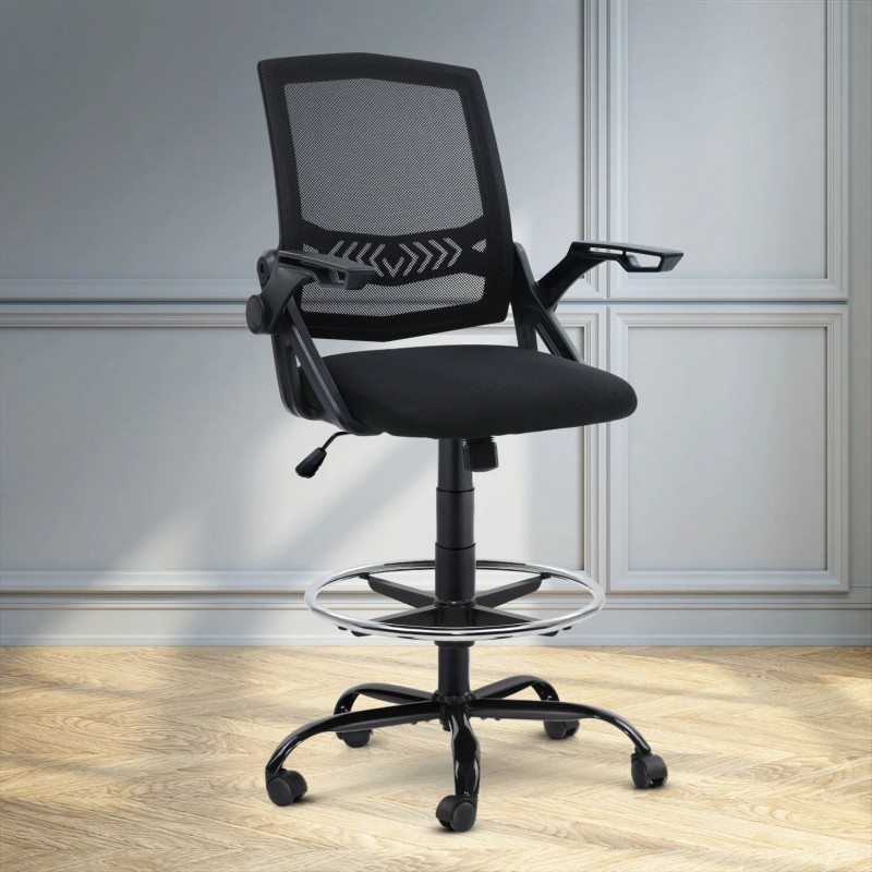 Artiss Office Chair Drafting Stool Mesh Chairs Black Artiss Office Chair Drafting Stool Mesh Chairs Black
