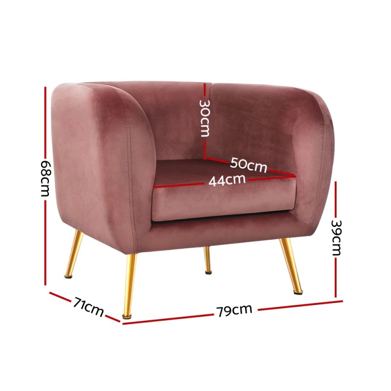 Artiss Armchair Lounge Sofa Arm Chair Accent Chairs Armchairs Couch Velvet Pink Artiss Armchair Lounge Sofa Arm Chair Accent Chairs Armchairs Couch Velvet Pink