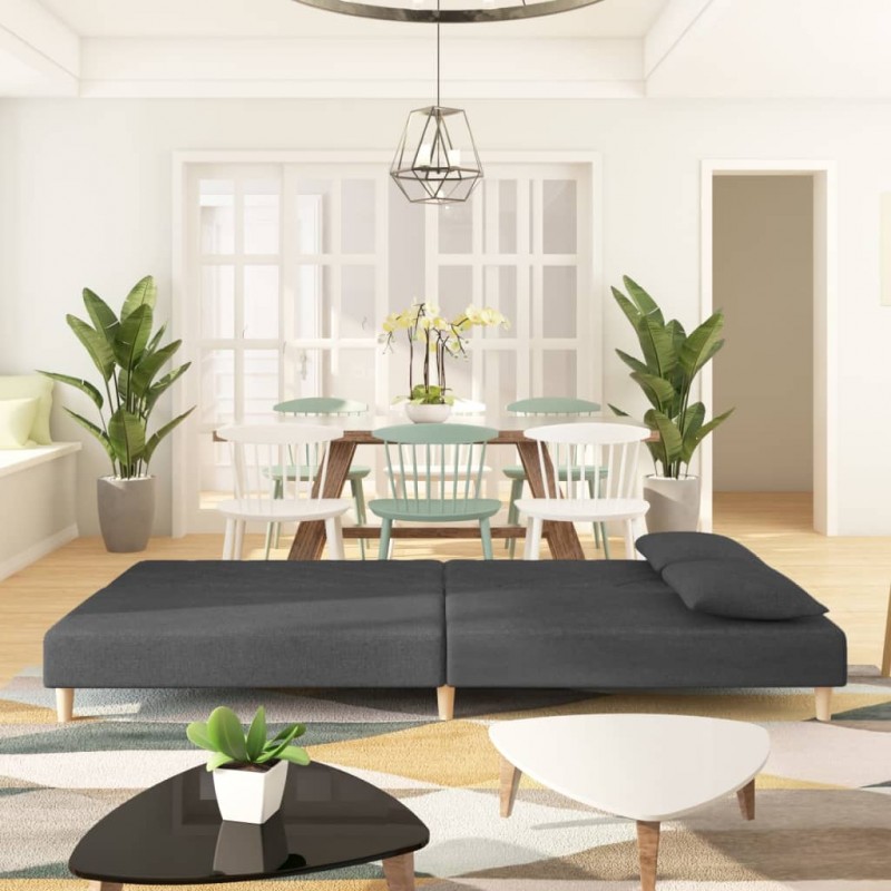 2-Seater Sofa Bed with Two Pillows Dark Grey Fabric 2-Seater Sofa Bed with Two Pillows Dark Grey Fabric