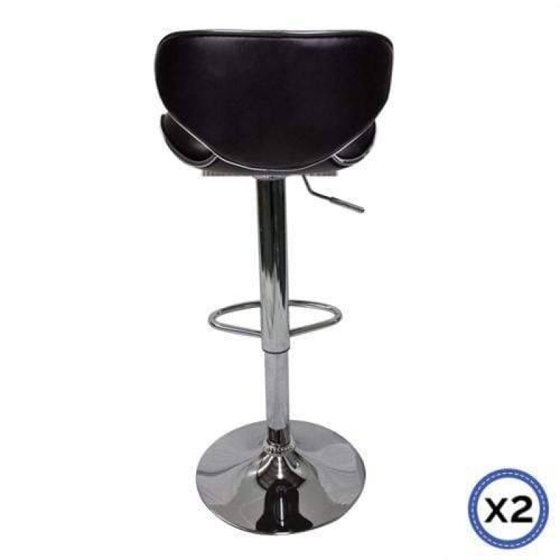 2X Black Bar Stools Faux Leather Mid High Back Adjustable Crome Base Gas Lift Swivel Chairs 2X Black Bar Stools Faux Leather Mid High Back Adjustable Crome Base Gas Lift Swivel Chairs