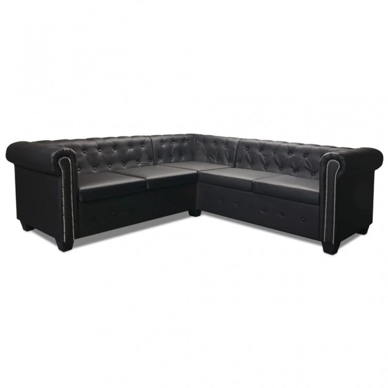 Chesterfield Corner Sofa 5-Seater Artificial Leather Black Chesterfield Corner Sofa 5-Seater Artificial Leather Black