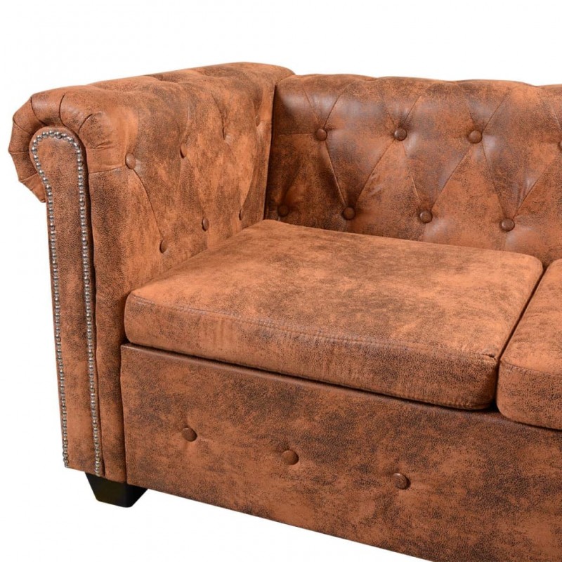 Chesterfield Corner Sofa 6-Seater Artificial Leather Brown Chesterfield Corner Sofa 6-Seater Artificial Leather Brown
