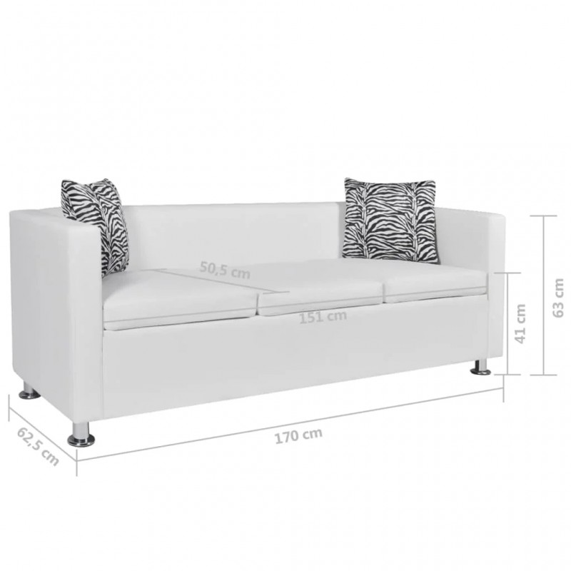 Sofa 3-Seater Artificial Leather White Sofa 3-Seater Artificial Leather White
