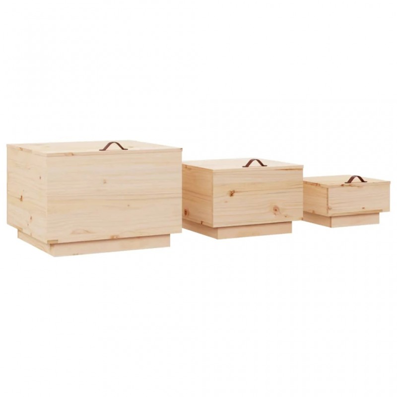 Storage Boxes with Lids 3 pcs Solid Wood Pine Storage Boxes with Lids 3 pcs Solid Wood Pine