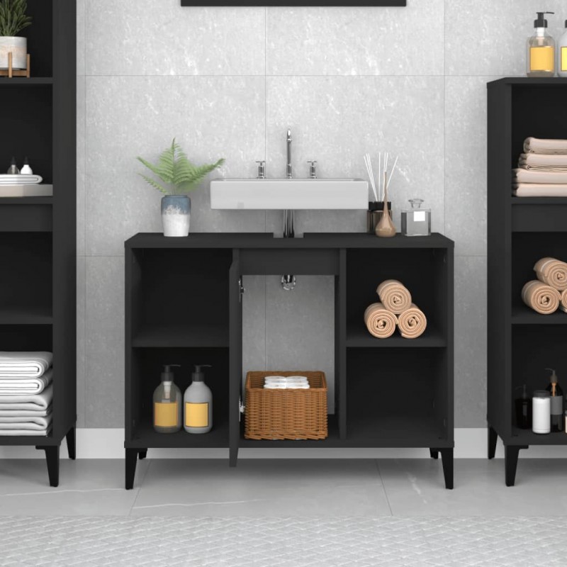 Sink Cabinet Black 80x33x60 cm Engineered Wood Sink Cabinet Black 80x33x60 cm Engineered Wood