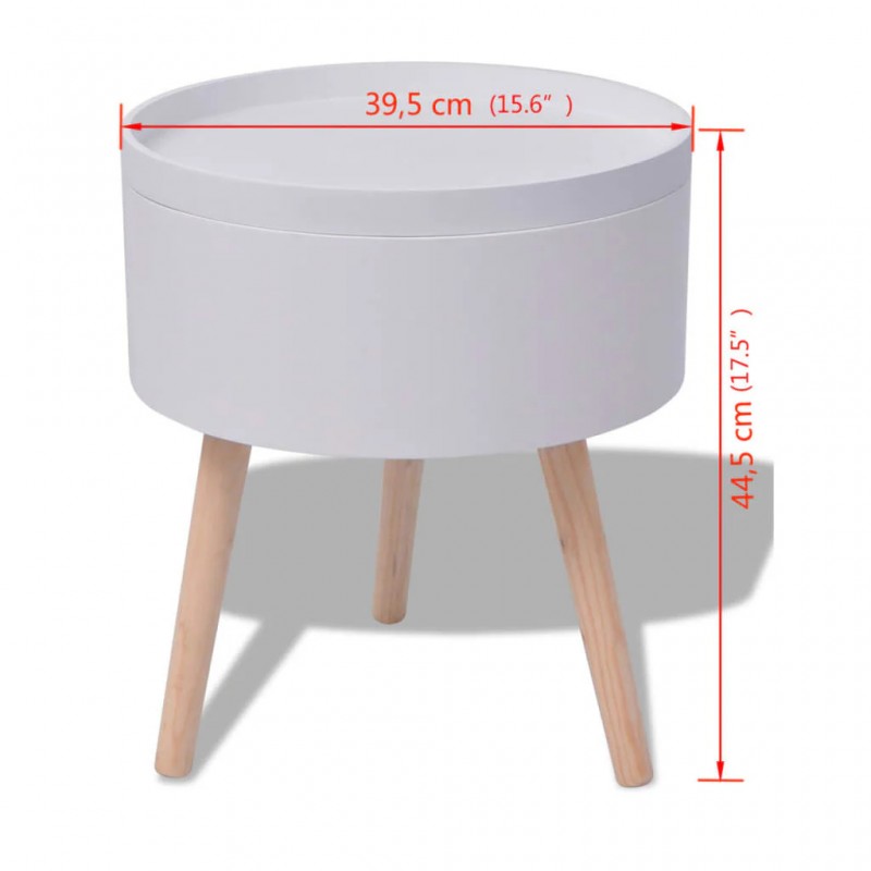 Side Table with Serving Tray Round 39.5x44.5 cm White Side Table with Serving Tray Round 39.5x44.5 cm White