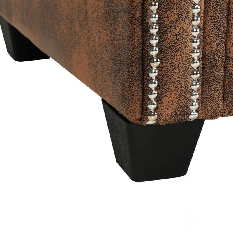 L-shaped Chesterfield Sofa Artificial Suede Leather Brown L-shaped Chesterfield Sofa Artificial Suede Leather Brown