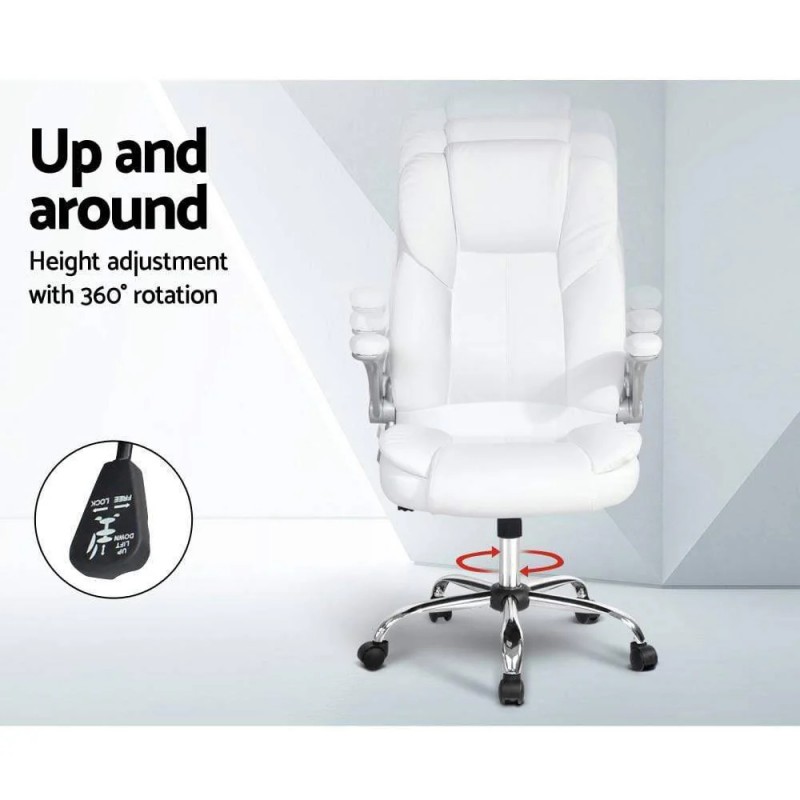 Artiss Executive Office Chair Leather Tilt White Artiss Executive Office Chair Leather Tilt White