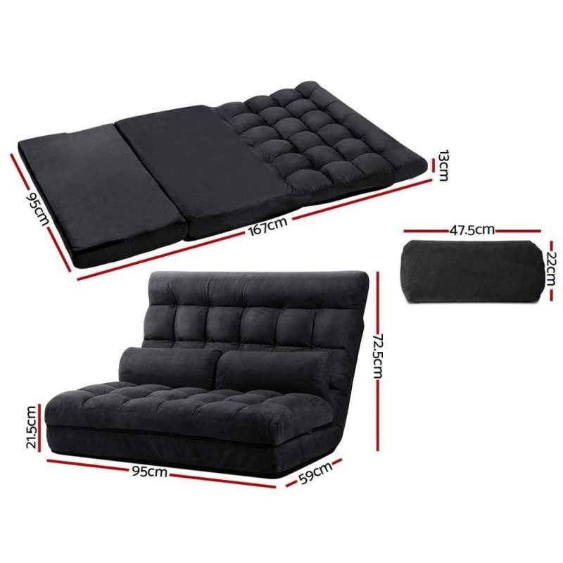 Artiss Lounge Sofa Bed 2-seater Charcoal Suede Artiss Lounge Sofa Bed 2-seater Charcoal Suede